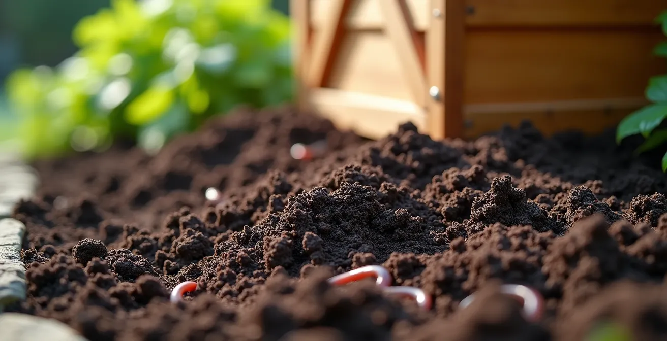Sol riche amendé avec du compost local belge au pied d'un buis