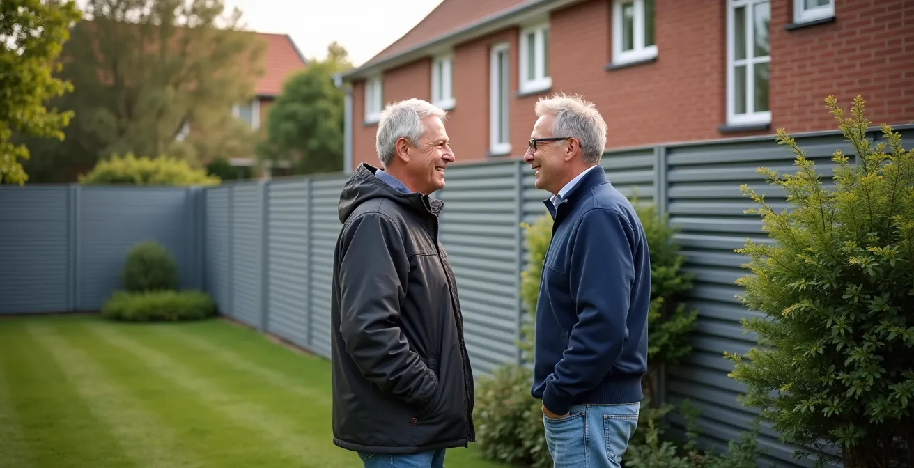 Clôture moderne double-face en aluminium entre deux jardins belges