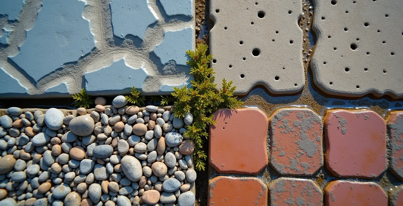 Échantillons de matériaux perméables pour allées de jardin avec textures variées