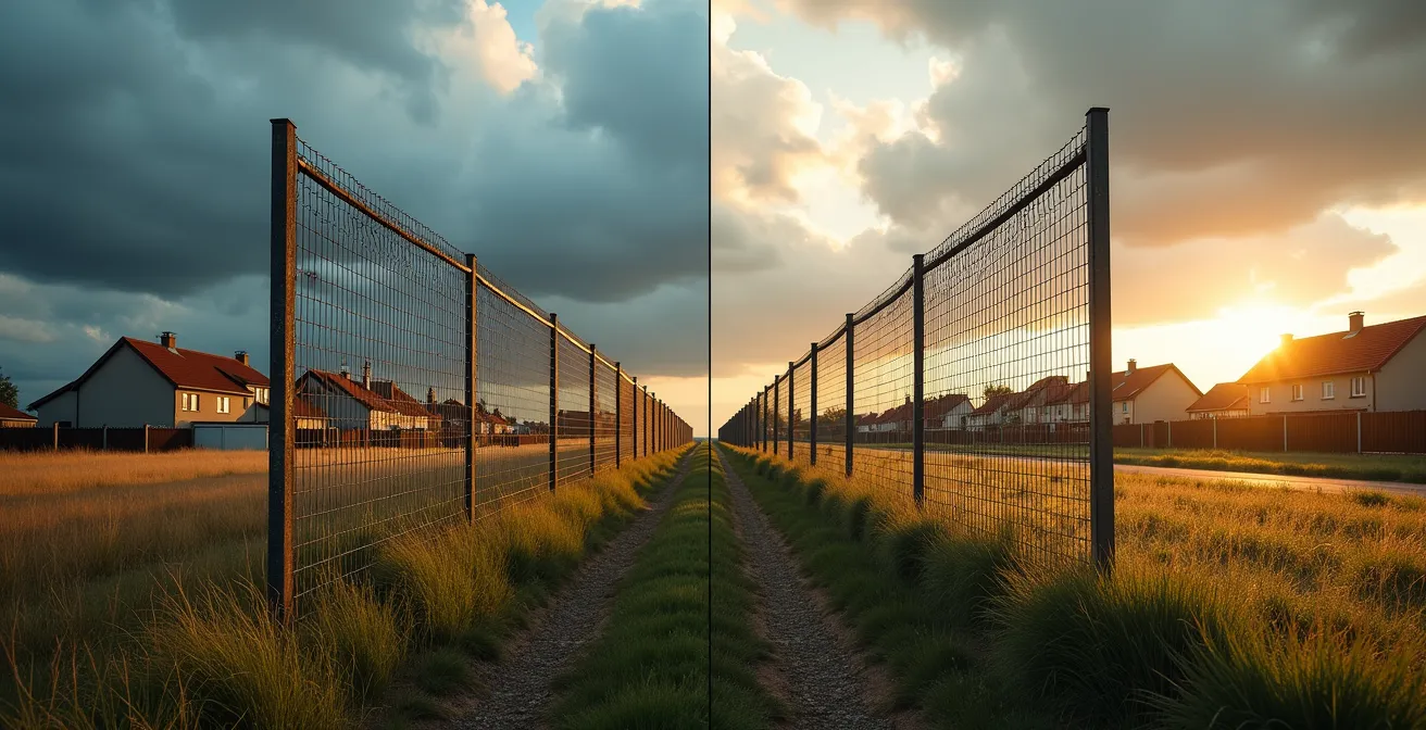 Comparaison visuelle entre panneau plein et panneau ajouré face au vent dans un environnement belge