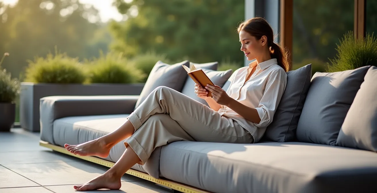 Comparaison visuelle des profondeurs de canapé de jardin 90cm vs 100cm