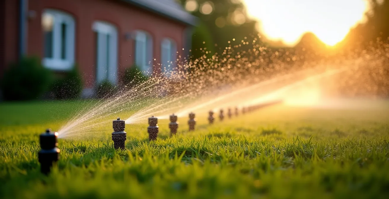 Graphique technique montrant la courbe de performance d'une pompe avec les besoins en pression pour l'arrosage