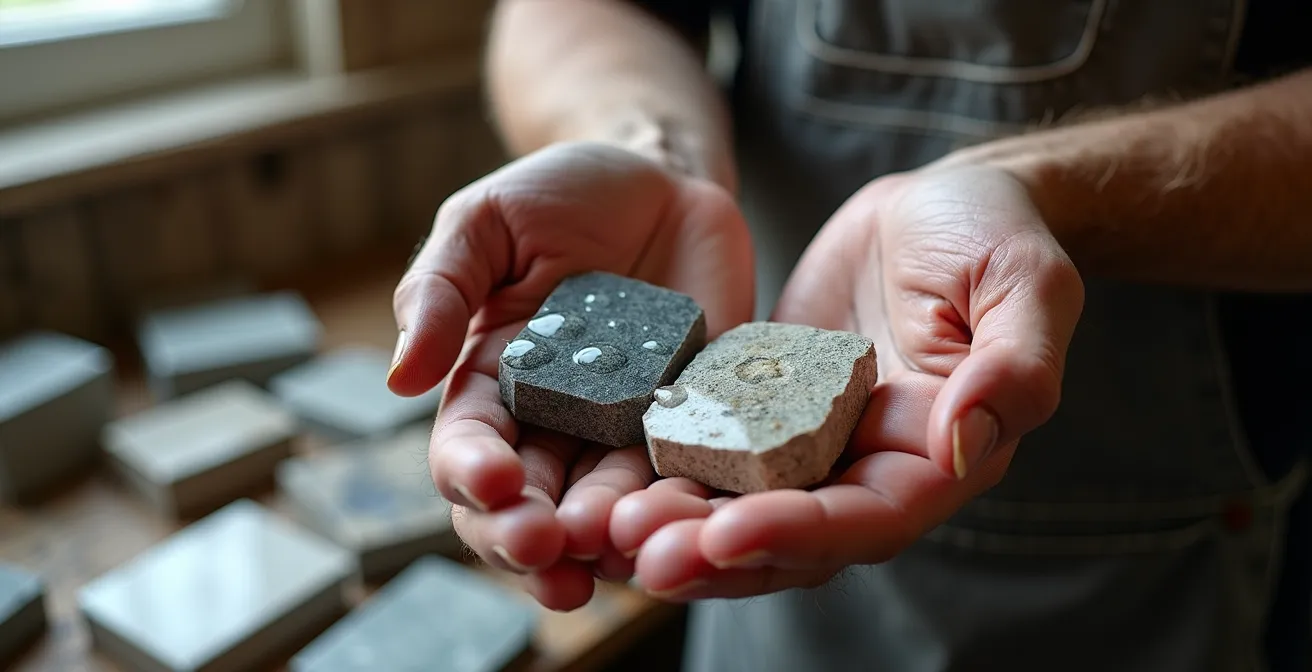 Comparaison de pierres naturelles belges montrant différentes textures et porosités