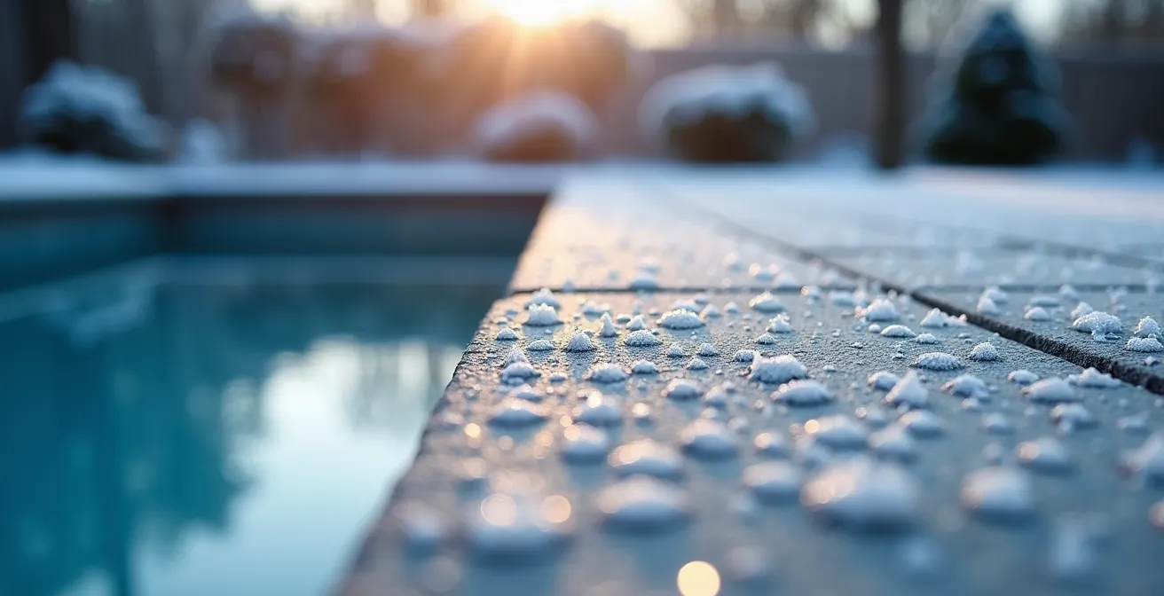 Margelles de piscine en pierre naturelle résistant au gel hivernal