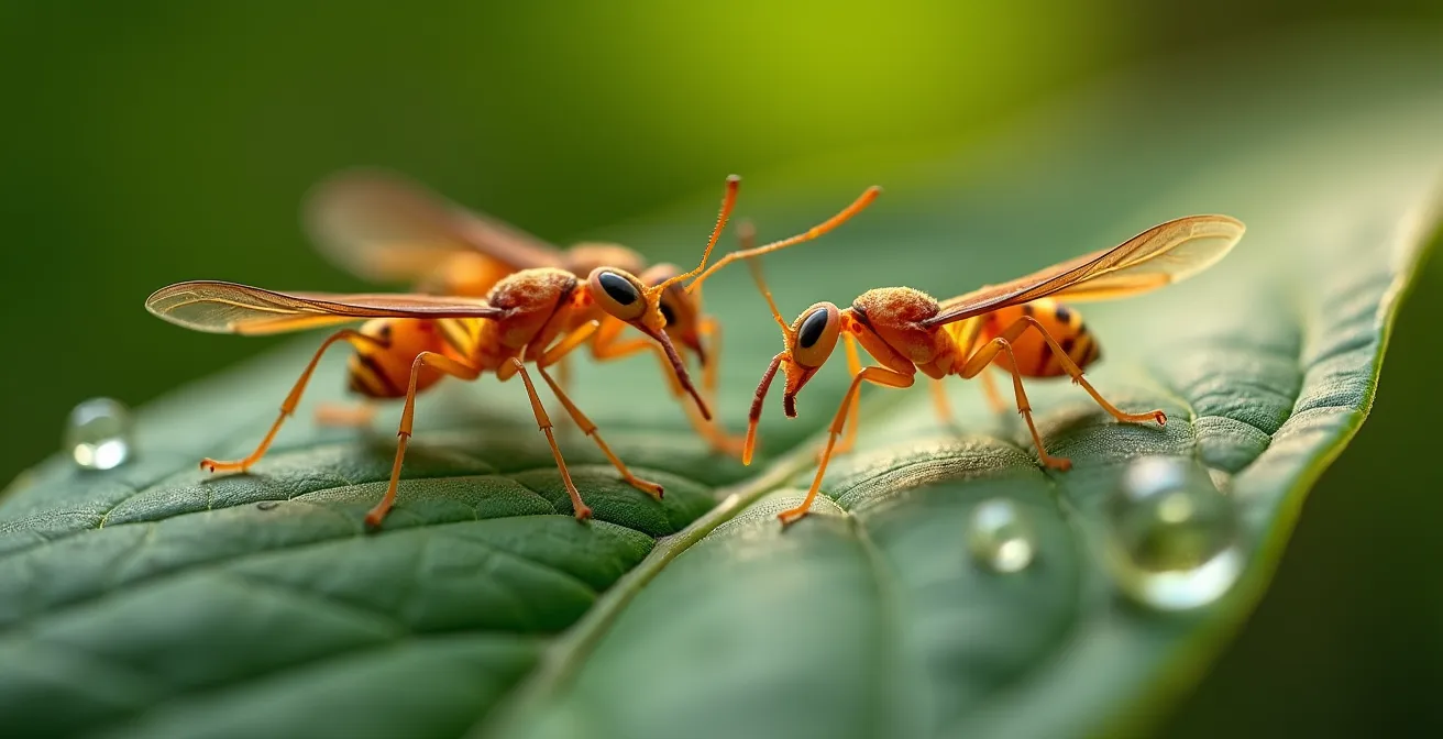 Gros plan sur des trichogrammes parasitant des œufs de pyrale du buis
